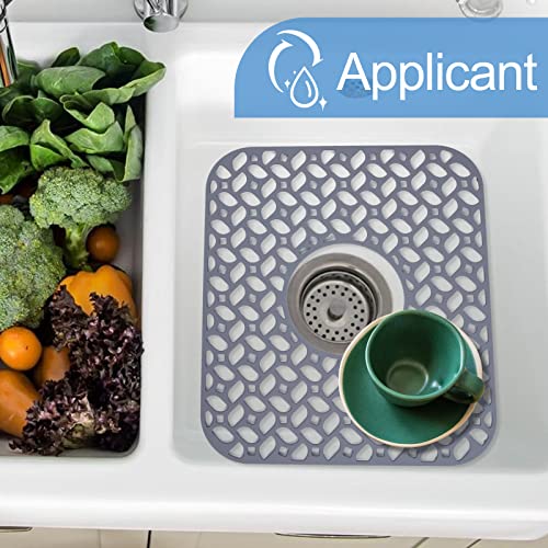 JUSTOGO Silicone Sink Mat, Grey Kitchen Sink Mats Grid Accessory, 1 PCS Folding Non-slip Sink Protector for Bottom of Farmhouse Stainless Steel Porcelain Sink (Center Drain, 13.58''x 11.6'')