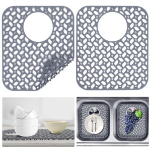 justogo silicone sink protector, rear drain kitchen sink mats grid accessory,2 pcs folding non-slip sink mat for bottom of farmhouse stainless steel porcelain sink (grey,13.58 ''x 11.6 '')