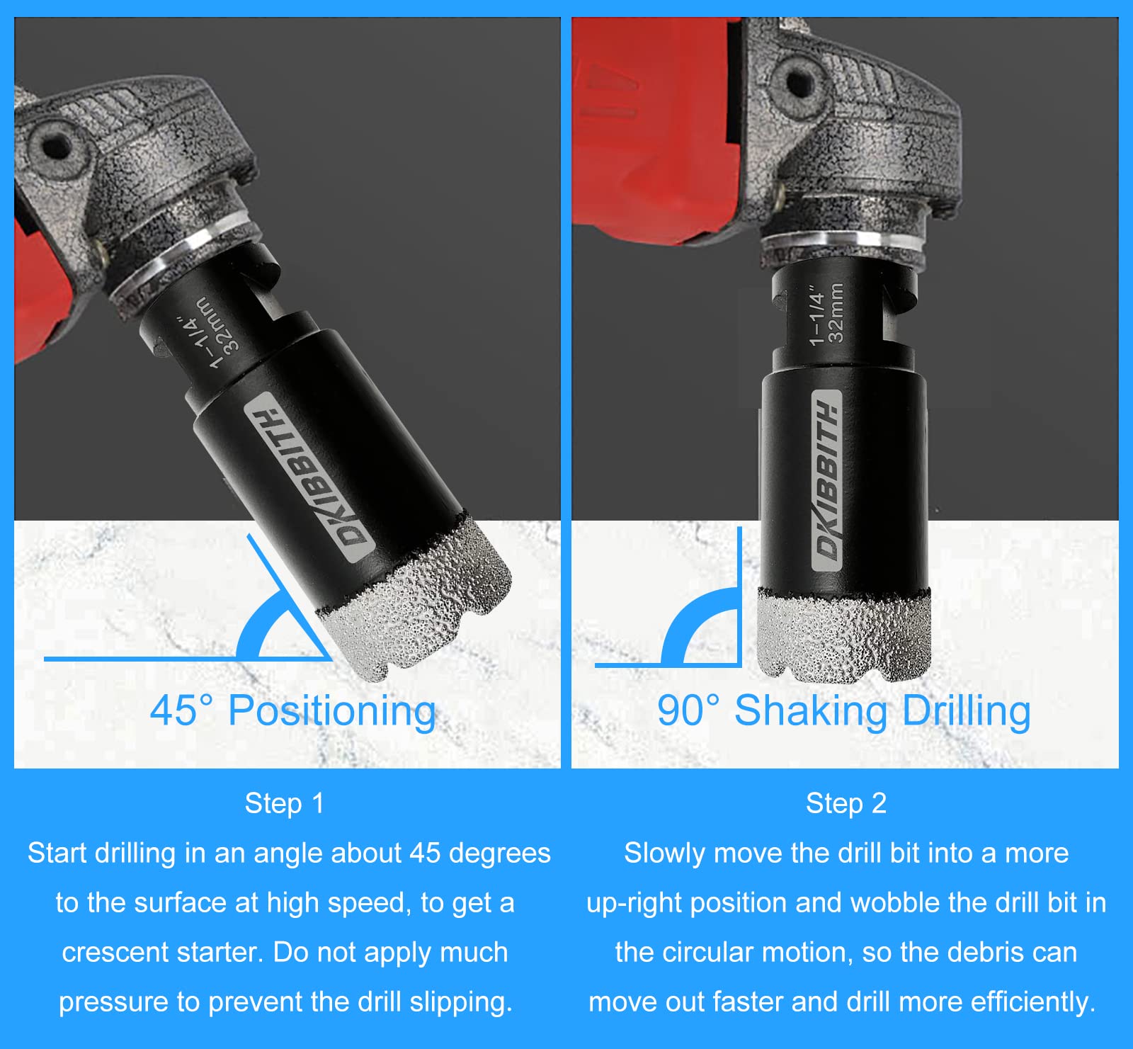 Dry Diamond Core Drill Bits 1-1/4 Inch (32mm) Tile Hole Saws for Porcelain Ceramic Tile Granite Marble Stone Brick Vacuum Brazed Hole Saw with 5/8-11 Thread and 3/8inch Hex Shank Adapter