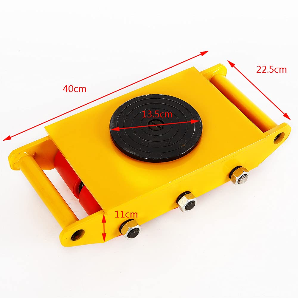 Industrial Machinery Mover Machine Dolly Skate - 4Pcs Heavy Duty Mover 4 Rollers 8Ton 17600lb with 360° Rotate Cap, Apply for Epoxy-Coating Floor, Yellow