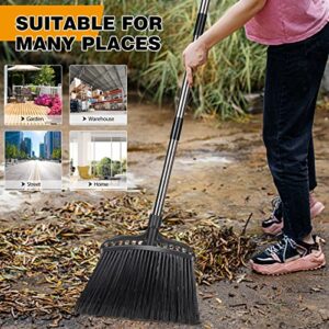 Almcmy Indoor/Outdoor Broom,Commercial Heavy Duty Broom with Stainless Steel Handle, Angle Broom for Indoor Lobby Home Garage Kitchen Office Courtyard Lawn Concrete - Black