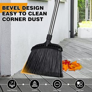 Almcmy Indoor/Outdoor Broom,Commercial Heavy Duty Broom with Stainless Steel Handle, Angle Broom for Indoor Lobby Home Garage Kitchen Office Courtyard Lawn Concrete - Black