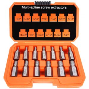 xewea 13pcs screw extractor set hex head multi-spline easy out bolt extractor kit, chrome molybdenum alloy steel rounded bolt remover tool for broken rusted bolts screws