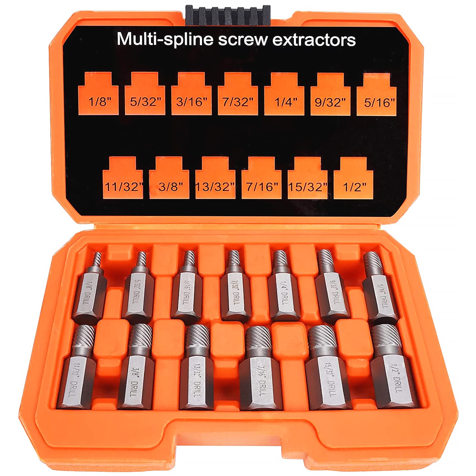 XEWEA 13Pcs Screw Extractor Set Hex Head Multi-Spline Easy Out Bolt Extractor Kit, Chrome Molybdenum Alloy Steel Rounded Bolt Remover Tool for Broken Rusted Bolts Screws