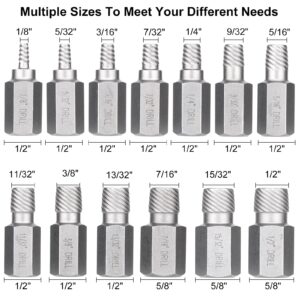 XEWEA 13Pcs Screw Extractor Set Hex Head Multi-Spline Easy Out Bolt Extractor Kit, Chrome Molybdenum Alloy Steel Rounded Bolt Remover Tool for Broken Rusted Bolts Screws