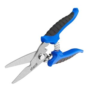 stedi scissors heavy duty, multipurpose shears with finely serrated blades,easy cutting electrical cable notch, insulation, non-slip comfortable handle, cuts wire, carton,soft cable