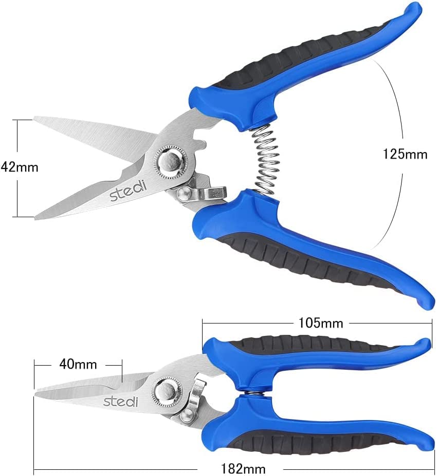 stedi Scissors Heavy Duty, Multipurpose Shears with Finely Serrated Blades,Easy Cutting Electrical Cable Notch, Insulation, Non-Slip Comfortable Handle, Cuts Wire, Carton,Soft Cable