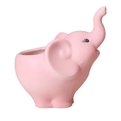 ABOOFAN Elephant Succulent Pots Ceramic Animal Planter Flower Pots Small Desk Elephant Statue Porcelain Plant Pot Cactus Bonsai Container for Home Office Tabletop Decorations Pink