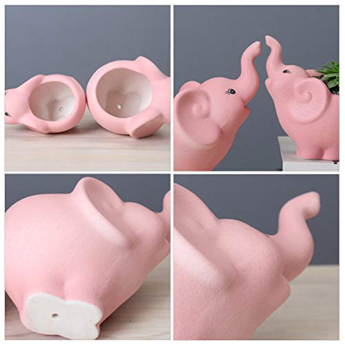 ABOOFAN Elephant Succulent Pots Ceramic Animal Planter Flower Pots Small Desk Elephant Statue Porcelain Plant Pot Cactus Bonsai Container for Home Office Tabletop Decorations Pink