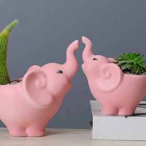 ABOOFAN Elephant Succulent Pots Ceramic Animal Planter Flower Pots Small Desk Elephant Statue Porcelain Plant Pot Cactus Bonsai Container for Home Office Tabletop Decorations Pink