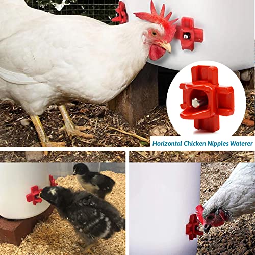 DIY Automatic Chicken Feeder and Waterer Set, 4PCS No-Waste Feeder Port,2 PCS Automatic Waterer Cup, 2 PCS Horizontal Chicken Nipples Waterer