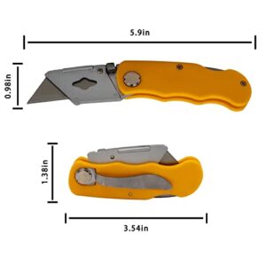 TWOMEM Lightweight Folding Utility Knife Quick Change Blade Box Cutter for Cartons, Cardboard and Boxes Lock-back Mechanism with 5 Extra Blades