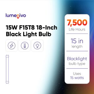 15W 18 Inch Black Light Bulb T8 by Lumenivo - F15T8 Black Light Bulb Replacement for 30W Electric Bug Zapper - G13 Medium 2-Pin Base - 2 Pack
