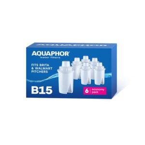 aquaphor b15 water filter cartridge i 6 cartridges i filters limescale & chlorine & heavy metals i aqualen technology i for better food & drink i protects kitchen appliances i 45 gallons per filter