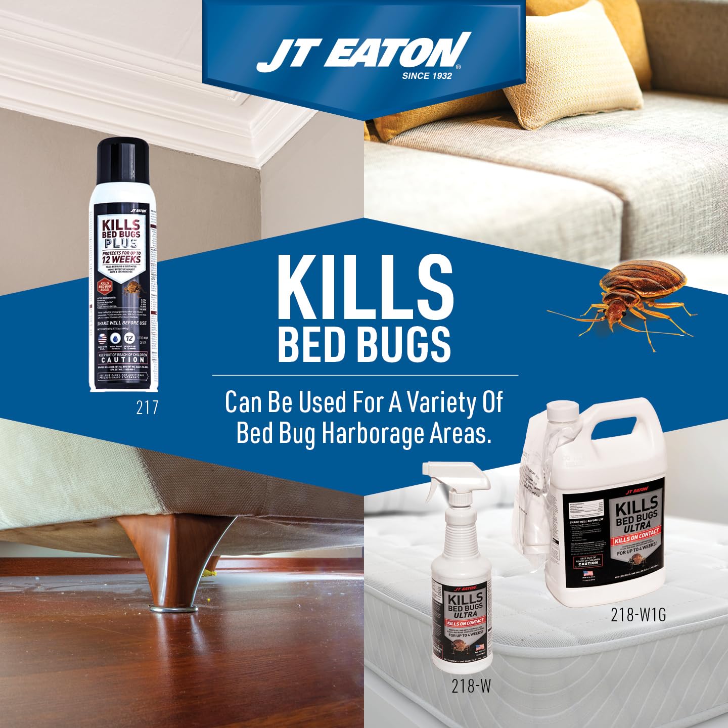 JT Eaton 217P Bed Bug Killer Plus Pro-Label, Non-Staining Water Based Insect Spray for Indoors (17.5 oz)