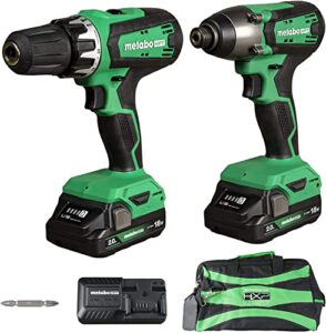 metabo hpt 18v multivolt hammer drill and impact driver combo kit | cordless | 2-2.0ah li-ion batteries w/fuel gauge | lifetime tool warranty | kc18dfx