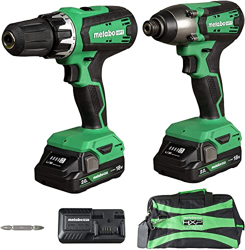 Metabo HPT 18V MultiVolt Hammer Drill and Impact Driver Combo Kit | Cordless | 2-2.0Ah Li-Ion Batteries w/Fuel Gauge | Lifetime Tool Warranty | KC18DFX