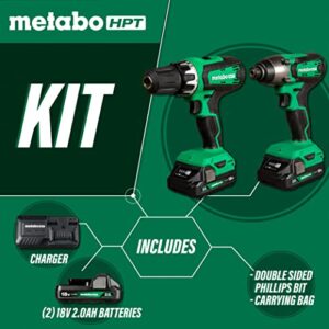 Metabo HPT 18V MultiVolt Hammer Drill and Impact Driver Combo Kit | Cordless | 2-2.0Ah Li-Ion Batteries w/Fuel Gauge | Lifetime Tool Warranty | KC18DFX