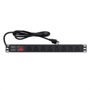 19" 1u rack mount pdu power strips 6 or 8 outlet mountable power strip, wall mount outlet power strip heavy duty, wide spaced 15a 125v 1875w, 6 ft sjt 14awg power cord (6ft) (8 outlet)