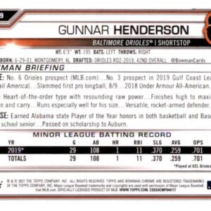 2021 Bowman Chrome Prospects #BCP-49 Gunnar Henderson Baltimore Orioles Baseball NM-MT