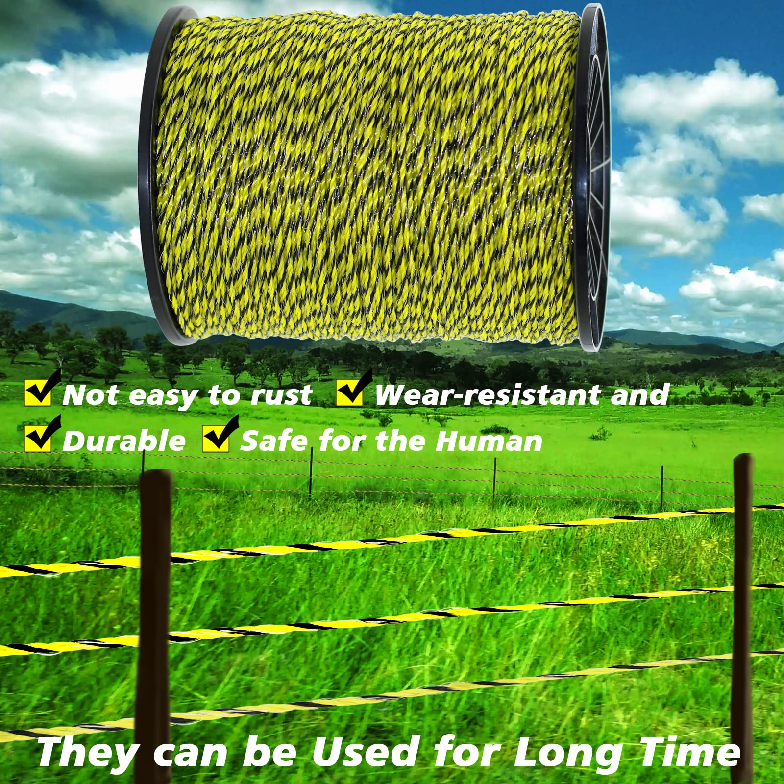 BESTEEL Upgraded Electric Fence Poly Wire 1650 Feet 500 Meters, 1/8" Diameter Portable Electric Fencing Polywires, 6 Stainless Steel Strands for Reliable Conductivity and Rust Resistance UV Resistant