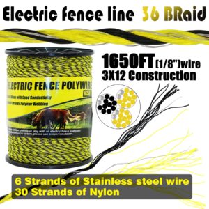 BESTEEL Upgraded Electric Fence Poly Wire 1650 Feet 500 Meters, 1/8" Diameter Portable Electric Fencing Polywires, 6 Stainless Steel Strands for Reliable Conductivity and Rust Resistance UV Resistant