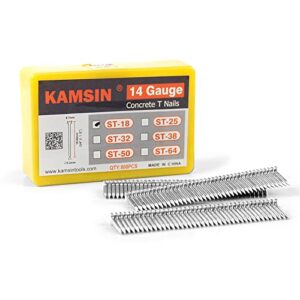 kamsin st18 14 gauge concrete t nails, 3/4'' (18mm) length collated concrete t nails, galvanzied, 800 pcs/box, fasteners for pneumatic concrete t nailer, air t nail gun