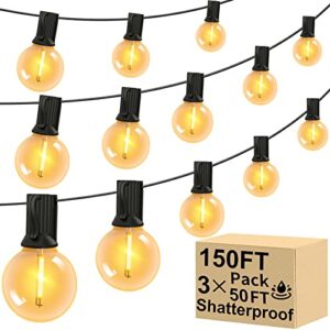 ghustar 150ft outdoor led string lights, g40 patio lights with 75pcs bulbs 1w, waterproof shatterproof dimmable globe outside hanging lights for backyard, cafe & bistro