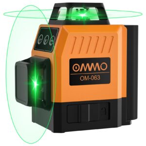 ommo laser level, 8 lines green laser level self leveling tool, 150ft line laser level beam tool with one 360° vertical and one 360° horizontal lines, magnetic stand and usb cable included