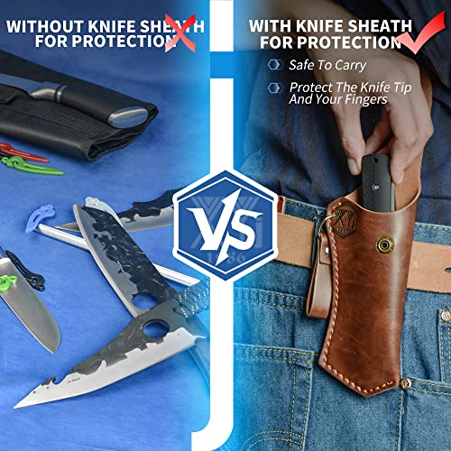 XYJ 2pcs/set Leather Knife Sheath For Camping Folding Knives Carry Knife Edge Guard Knife Cover Sleeves Universal Knife Holster Pocket Knife Case