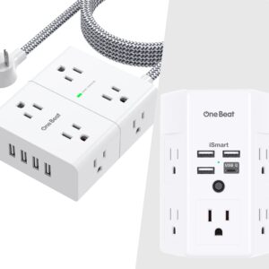 10Ft Surge Protector Power Strip and 1800J Outlet Extender Bundle