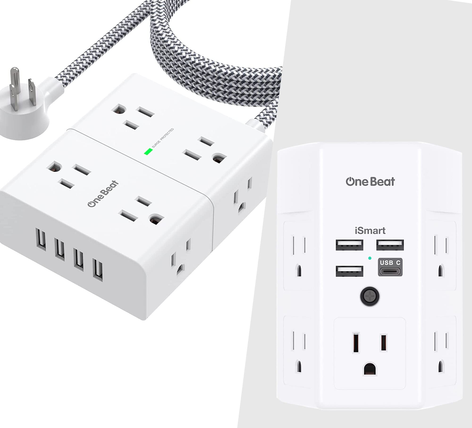 10Ft Surge Protector Power Strip and 1800J Outlet Extender Bundle