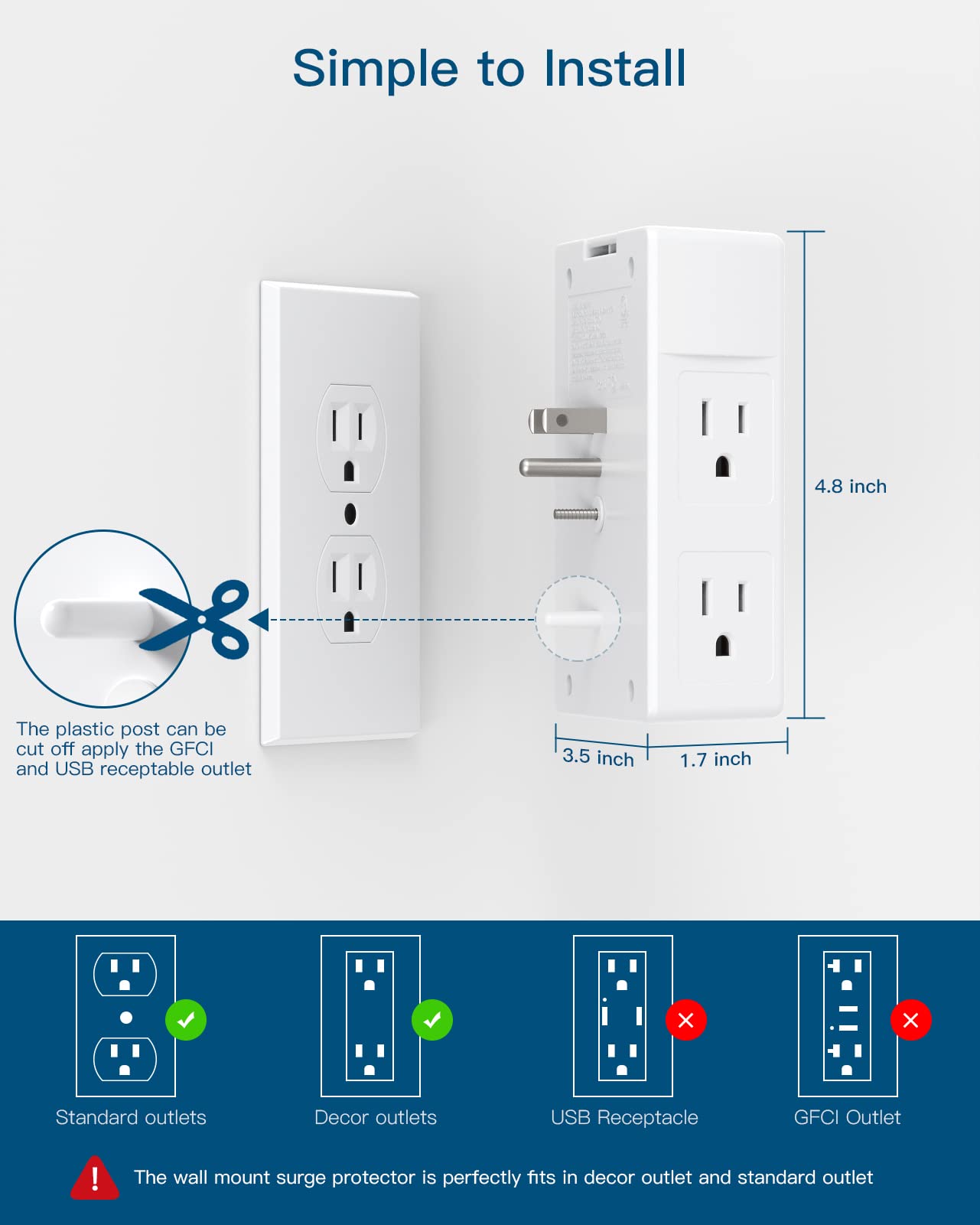 10Ft Surge Protector Power Strip and 1800J Outlet Extender Bundle