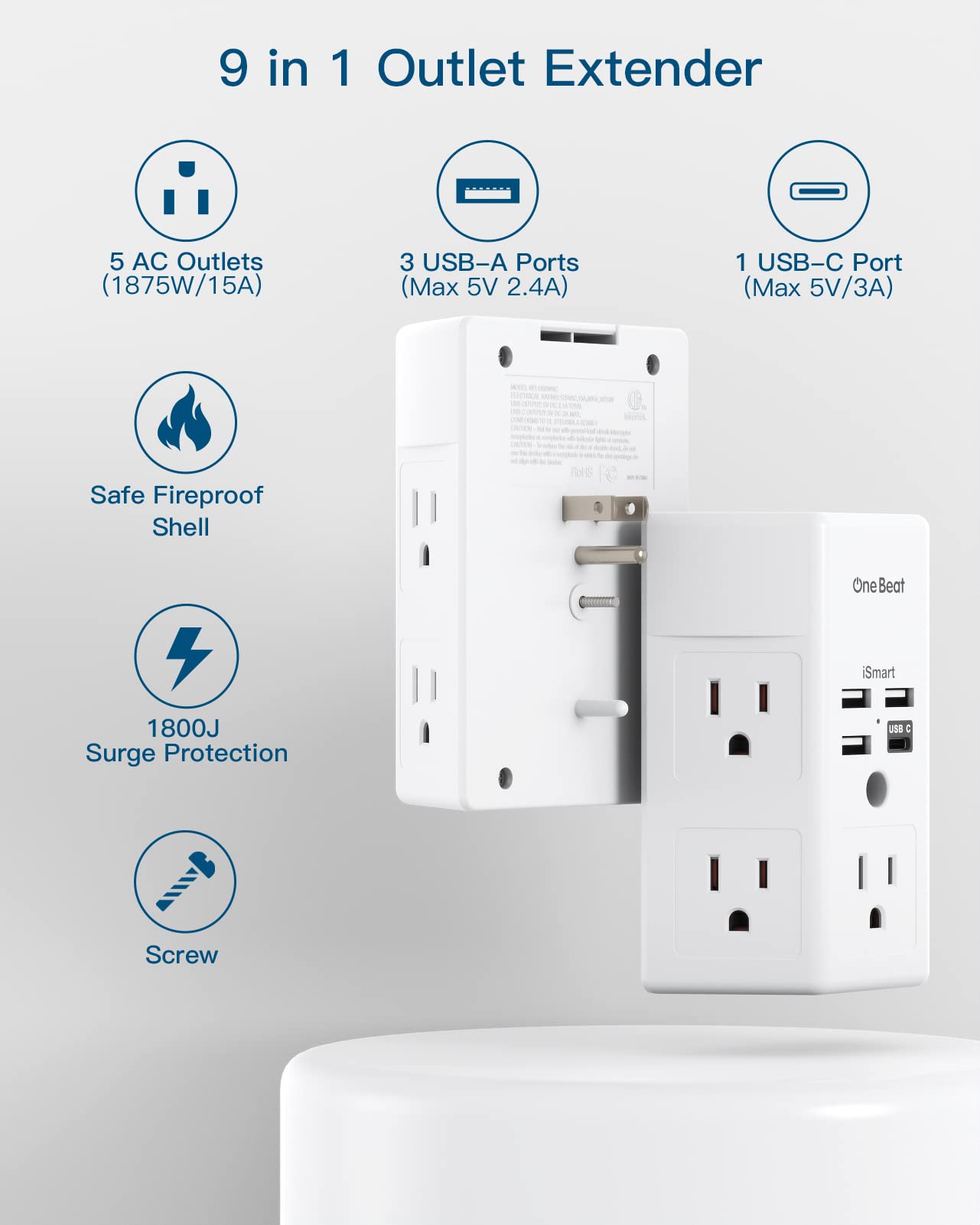 10Ft Surge Protector Power Strip and 1800J Outlet Extender Bundle