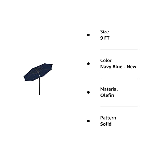 wikiwiki Olefin 9 FT Market Umbrella Patio Outdoor Table Umbrellas with 3-Year Nonfading Olefin Canopy and Push Button Tilt for Garden, Lawn, Backyard & Pool, Navy Blue