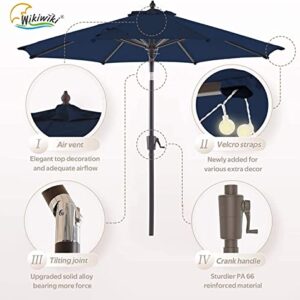 wikiwiki Olefin 9 FT Market Umbrella Patio Outdoor Table Umbrellas with 3-Year Nonfading Olefin Canopy and Push Button Tilt for Garden, Lawn, Backyard & Pool, Navy Blue