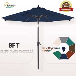 wikiwiki Olefin 9 FT Market Umbrella Patio Outdoor Table Umbrellas with 3-Year Nonfading Olefin Canopy and Push Button Tilt for Garden, Lawn, Backyard & Pool, Navy Blue