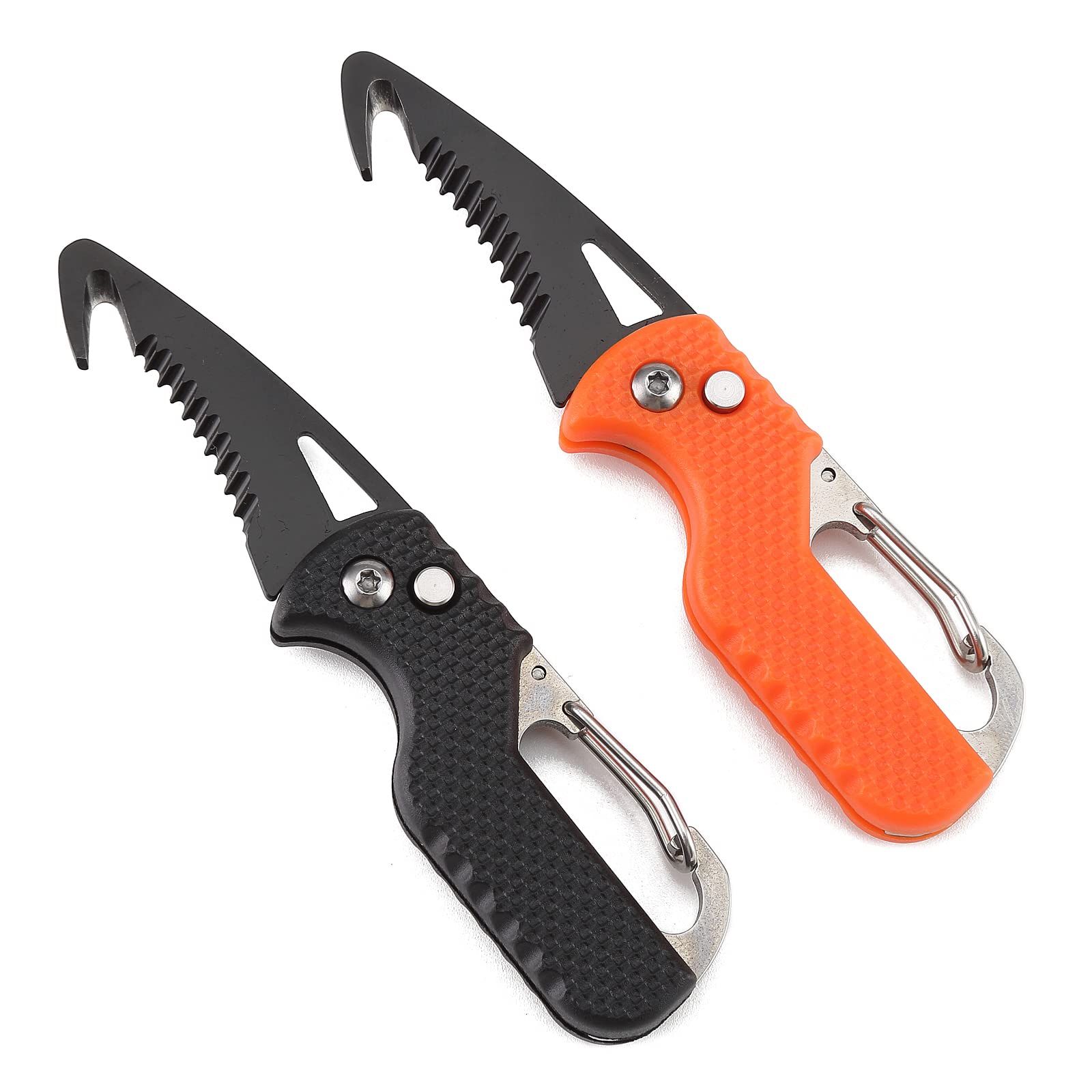 YISIDA 2 PACK Mini Folding Keychain Knife, Box/Seatbelt Cutter, Portable Rescue Knife, Orange and Black, 4.3 inch