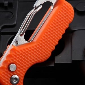 YISIDA 2 PACK Mini Folding Keychain Knife, Box/Seatbelt Cutter, Portable Rescue Knife, Orange and Black, 4.3 inch