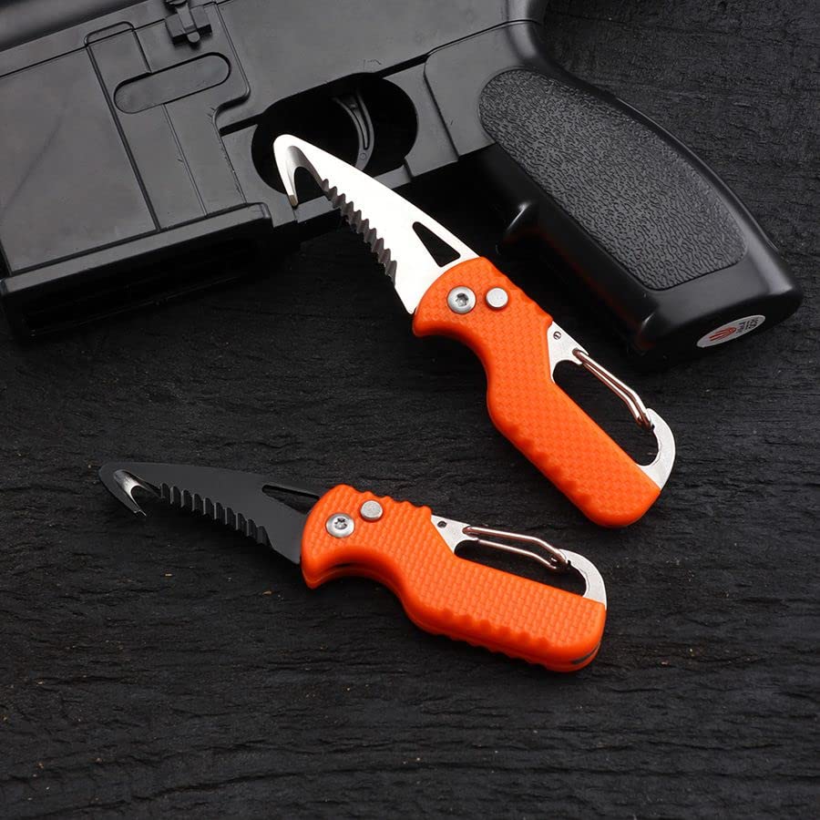 YISIDA 2 PACK Mini Folding Keychain Knife, Box/Seatbelt Cutter, Portable Rescue Knife, Orange and Black, 4.3 inch