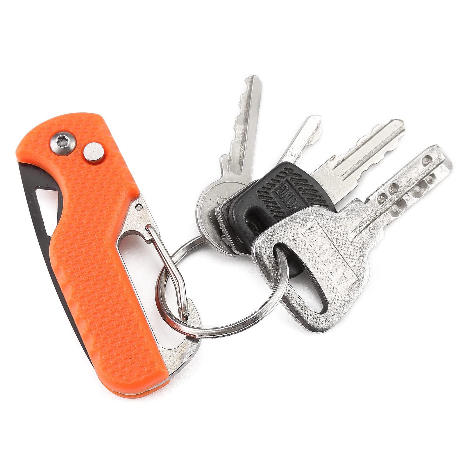 YISIDA 2 PACK Mini Folding Keychain Knife, Box/Seatbelt Cutter, Portable Rescue Knife, Orange and Black, 4.3 inch