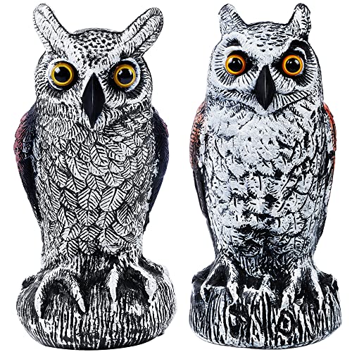 Glintoper 2 Pack Plastic Fake Owl Bird Scarecrow Horned Decoy, Bird Deterrents Scary Birds Away, Nature Enemy Pest Repellent for Outdoor Garden Yard Protectors