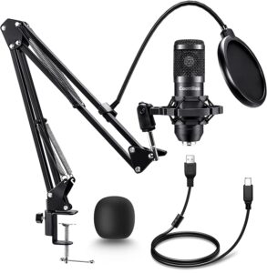 caattiilaa - pc streaming podcast microphone, for recording, gaming, 192khz/24bit condenser electric usb mic kit with sound chipset boom