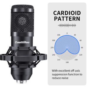 Caattiilaa - PC Streaming Podcast Microphone, for Recording, Gaming, 192KHZ/24Bit Condenser Electric USB Mic Kit with Sound Chipset Boom