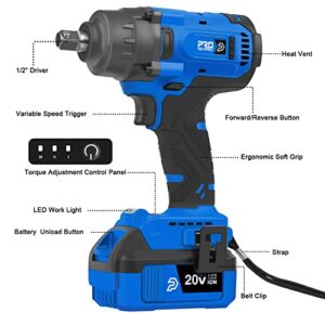 Prostormer Cordless Impact Wrench 1/2 Inch with Brushless Motor, 370Ft-Lbs High Torque Impact Wrench Set with 20V Battery and Fast Charger, Powered Impact Gun for Car Tire Lug Nuts