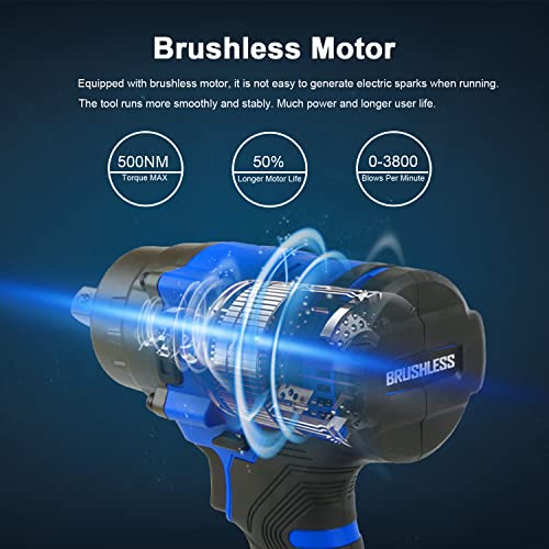 Prostormer Cordless Impact Wrench 1/2 Inch with Brushless Motor, 370Ft-Lbs High Torque Impact Wrench Set with 20V Battery and Fast Charger, Powered Impact Gun for Car Tire Lug Nuts