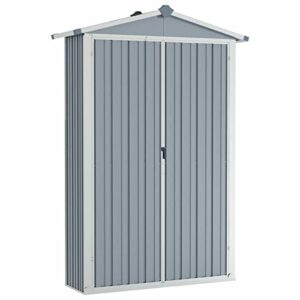 tidyard garden shed with storage shelves and vents galvanized steel outdoor tool shed pool supplies organizer gray for patio, backyard, lawn 42.3 x 18.1 x 72 inches (w x d x h)