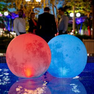 tially floating pool lights solar powered - 16" full moon inflatable led lights for pool, floating pool light ball for swimming pools, ponds, patio, wedding, pool party decor- 2 pack