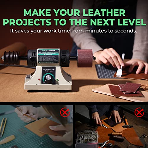 Flyrivergo Leather Burnishing Machine with 12pcs Sanding Sleeves Adjustable Speed Burnisher Leather Edge Polishing Grinding Kit Rosewood Grinding Head Sander Buffing Motor 110V