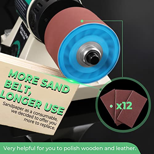 Flyrivergo Leather Burnishing Machine with 12pcs Sanding Sleeves Adjustable Speed Burnisher Leather Edge Polishing Grinding Kit Rosewood Grinding Head Sander Buffing Motor 110V